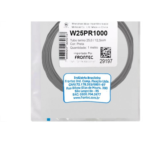 Tubo Termocontratil 25Mm / 12,5Mm Preto Pacote Com 1 Metro - W25Pr1000