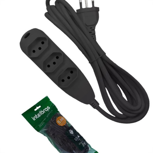 Extensao Intelbras 3 Tomadas 2 Polos + Terra 10A. Preta 5M. - 4830169