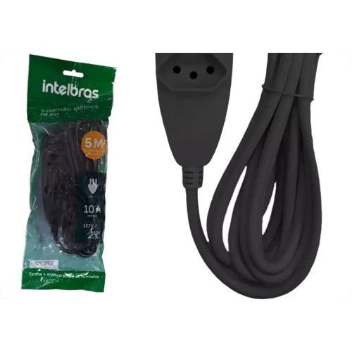 Extensao Intelbras 3 Tomadas 2 Polos + Terra 10A. Preta 5M. - 4830169