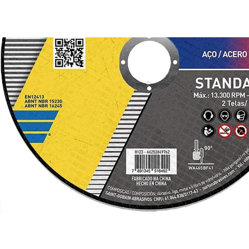 Disco Aco Inox Norton Standart - 4.1/2''X1,0''X7/8'' - Fino