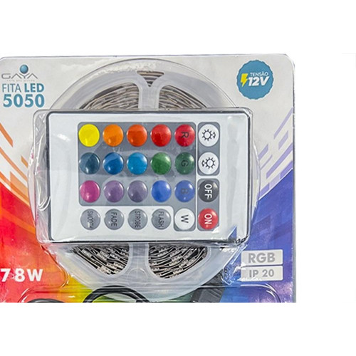 Fita De Led Gaya 5050 - Ip20 Rgb Colorido 7,8W. Por Metro 12V. 5M Com Driver E Controle - 9151