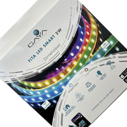 Fita De Led Gaya 5050 - Ip20 Rgb Colorido Smart 5W. 350 Lumens Por Metro 12V. 5M Com Driver E Controle Celular - 9811