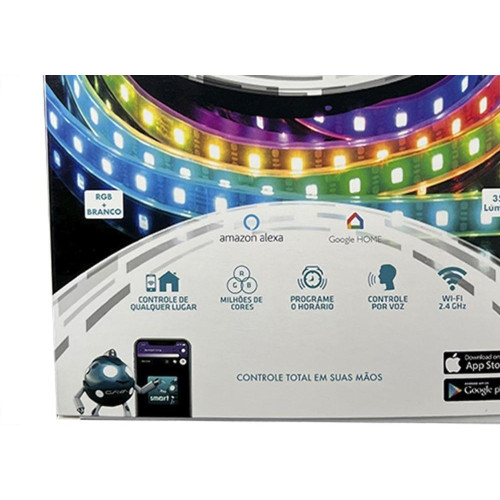 Fita De Led Gaya 5050 - Ip20 Rgb Colorido Smart 5W. 350 Lumens Por Metro 12V. 5M Com Driver E Controle Celular - 9811