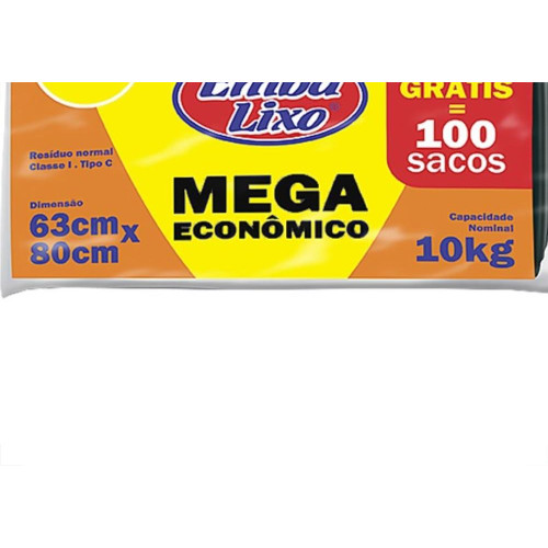 Saco De Lixo Embalixo Mega 50L 63X80Cm Preto Com 100 Pecas