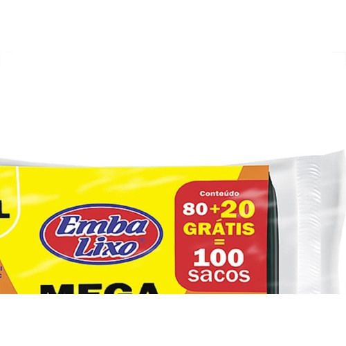 Saco De Lixo Embalixo Mega 50L 63X80Cm Preto Com 100 Pecas