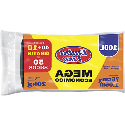 Saco De Lixo Embalixo Mega 100L 75X105Cm Preto Com 50 Pecas