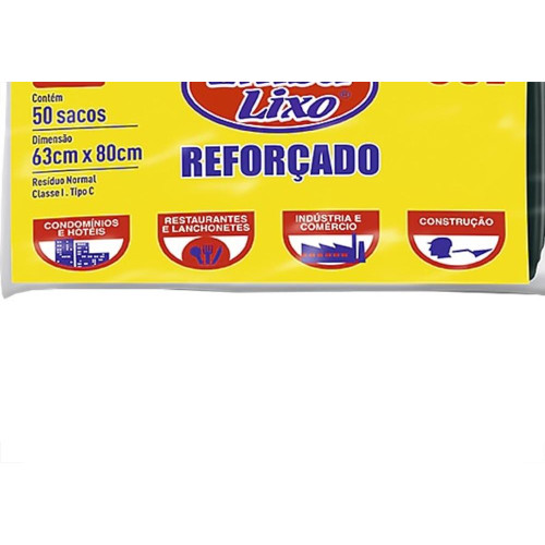 Saco De Lixo Embalixo Reforcado 50L 63X80Cm Preto Pacote Com 50 Sacos
