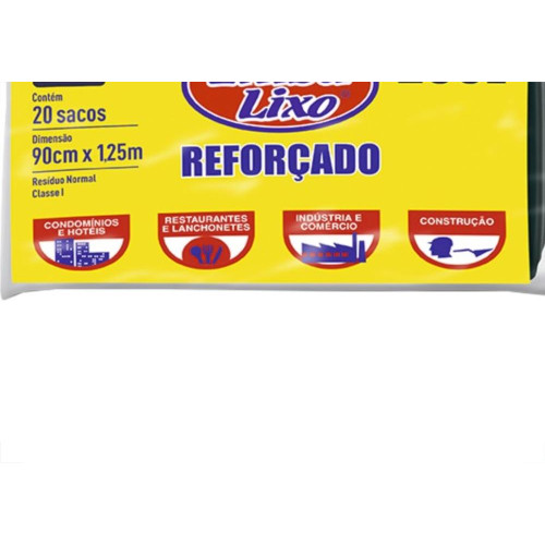 Saco De Lixo Embalixo Reforcado 200L 90X125Cm Preto Pacote Com 20 Sacos