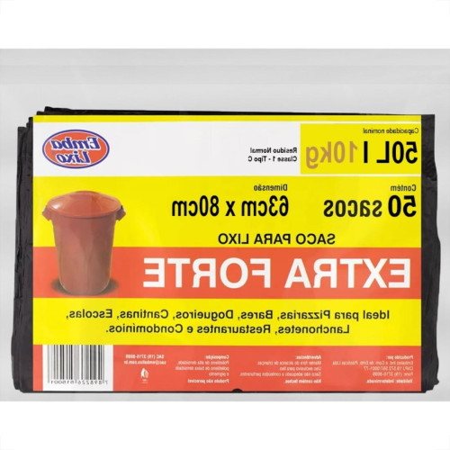 Saco De Lixo Embalixo Extra Forte 50L 63X80Cm Preto Pacote Com 50 Sacos