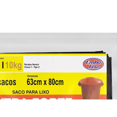 Saco De Lixo Embalixo Extra Forte 50L 63X80Cm Preto Pacote Com 50 Sacos