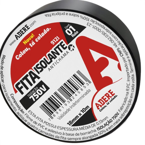 Fita Isolante Adere 10M Preta - Kit C/6 Pecas