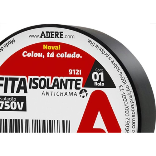 Fita Isolante Adere 20M Preta - Kit C/6 Pecas