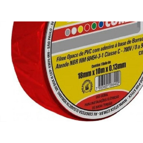 Fita Isolante Steck 10M Vermelho - Sft1310Vm - Kit C/10 Pecas