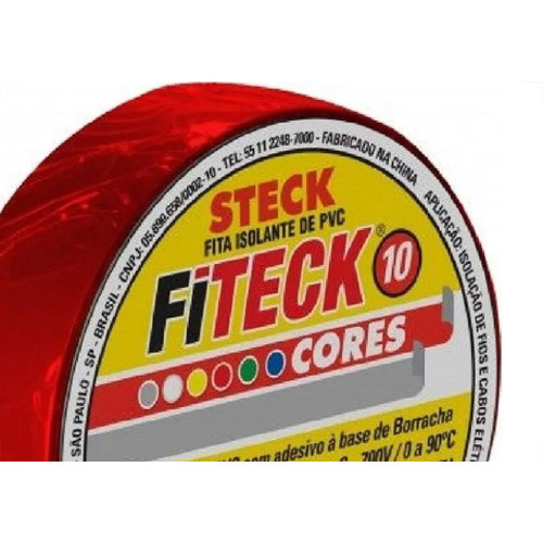 Fita Isolante Steck 10M Vermelho - Sft1310Vm - Kit C/10 Pecas
