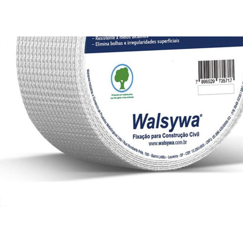 Fita Telada Walsywa Waltape Fibra De Vidro Para Juntas De Drywall E Trincas Autoadesiva 48Mm X 90M - 560023