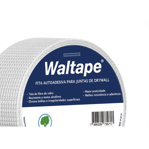 Fita Telada Walsywa Waltape Fibra De Vidro Para Juntas De Drywall E Trincas Autoadesiva 48Mm X 90M - 560023