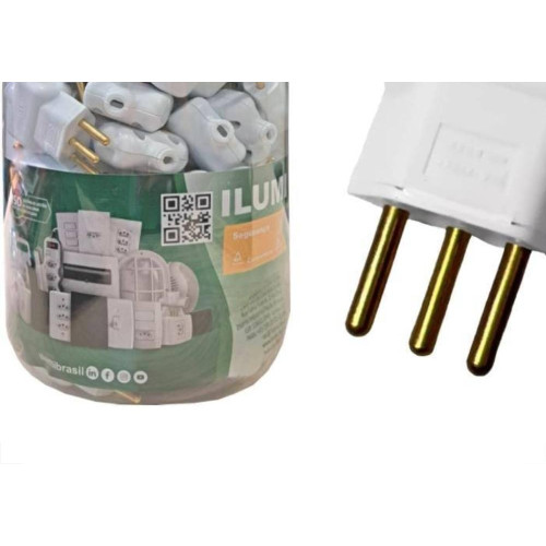Pino Prensa Cabo Ilumi 2 Polos+Terra 10A. Branco Pote Com 60 Pecas 14250Pg