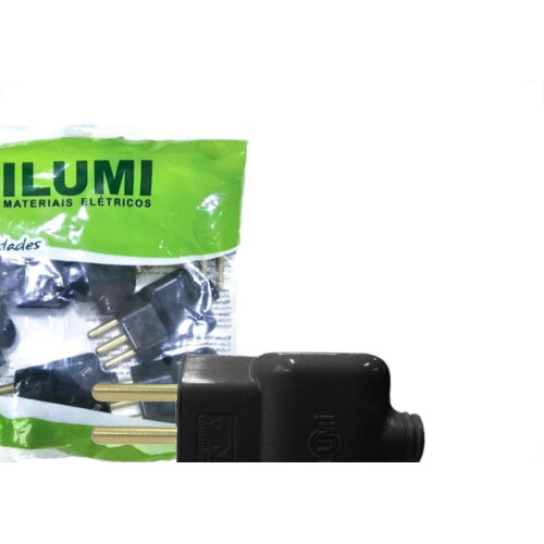 Pino Prensa Cabo Ilumi 2 Polos+Terra 20A. Preto - 14071Pct - Kit C/10 Pecas