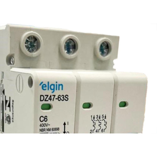 Disjuntor Elgin ''Din'' Tripolar Dz47-63S - 6A.