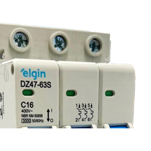 Disjuntor Elgin ''Din'' Tripolar Dz47-63S - 16A.