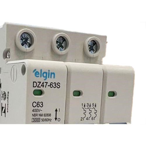 Disjuntor Elgin ''Din'' Tripolar Dz47-63S - 63A.