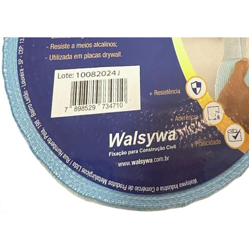 Fita Telada Walsywa Waltape Fibra De Vidro De Alto Desempenho Para Juntas De Drywall E Trincas Autoadesiva 48Mm X 100M - 560048
