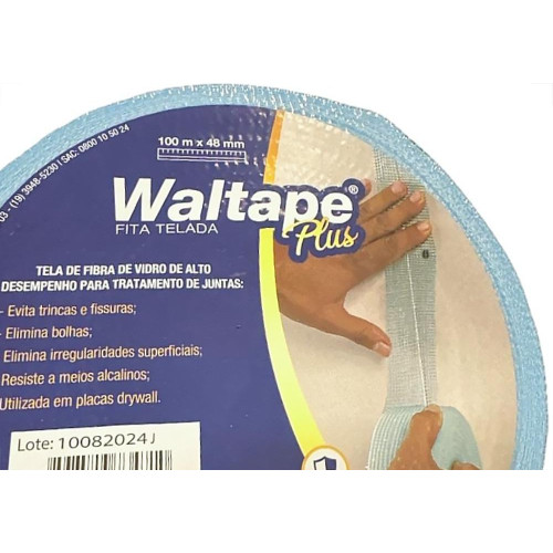 Fita Telada Walsywa Waltape Fibra De Vidro De Alto Desempenho Para Juntas De Drywall E Trincas Autoadesiva 48Mm X 100M - 560048