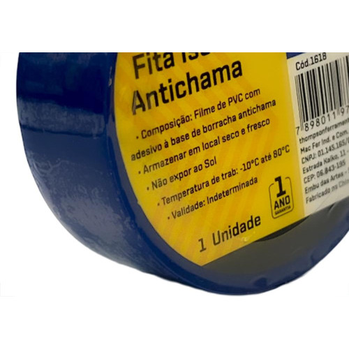 Fita Isolante Thompson 10M Azul - 1618 - Kit C/10 Pecas