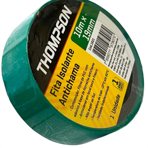 Fita Isolante Thompson 10M Verde - 1621 - Kit C/10 Pecas