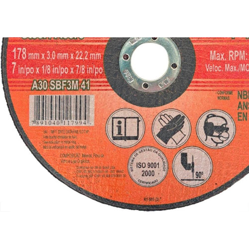 Disco Corte Ferro 3M - 7''X1/8''X7/8'' - 2 Telas 3Mm
