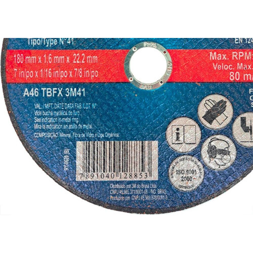 Disco Aco Inox 3M - 7''X1/16''X7/8'' Fast-Cut - Fino 1,6Mm