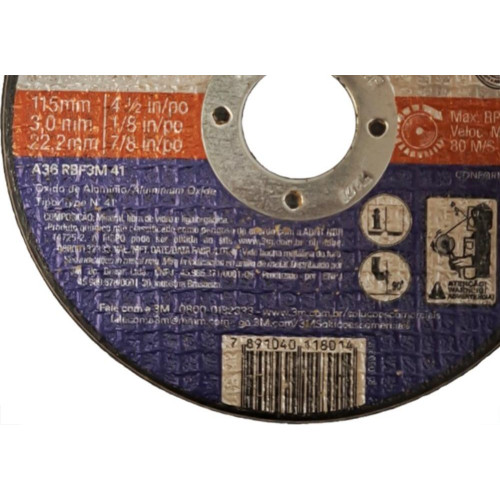 Disco Corte Ferro 3M - 4.1/2''X1/8''X7/8'' - 2 Telas 3Mm
