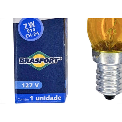 Lampada Chupeta Brasfort 7Wx127V. E14 Ambar - Kit C/25 Pecas