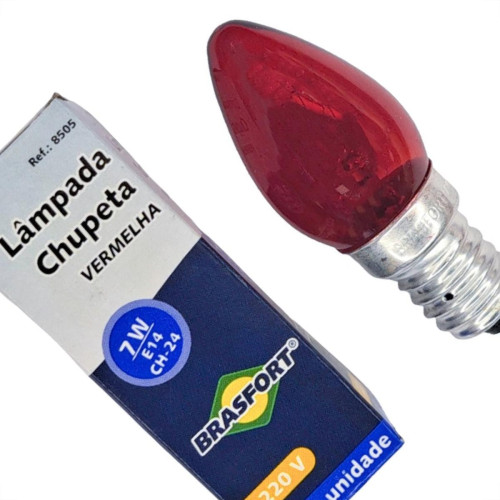 Lampada Chupeta Brasfort 7Wx220V. E14 Vermelha - Kit C/25 Pecas