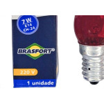 Lampada Chupeta Brasfort 7Wx220V. E14 Vermelha - Kit C/25 Pecas