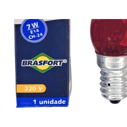 Lampada Chupeta Brasfort 7Wx220V. E14 Vermelha - Kit C/25 Pecas