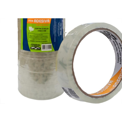 Fita Adesiva Embalagem Koretech Transparente 24Mm X 45M - Kit C/10 Pecas