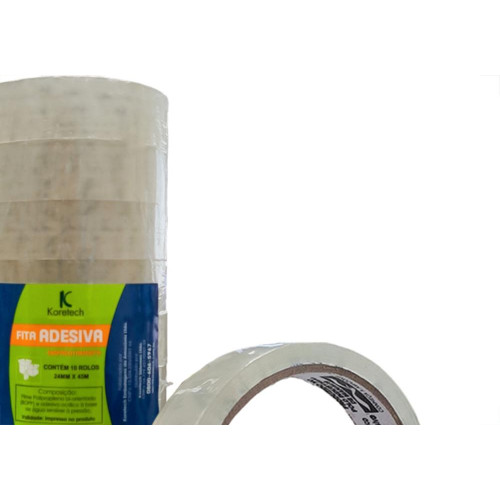 Fita Adesiva Embalagem Koretech Transparente 24Mm X 45M - Kit C/10 Pecas