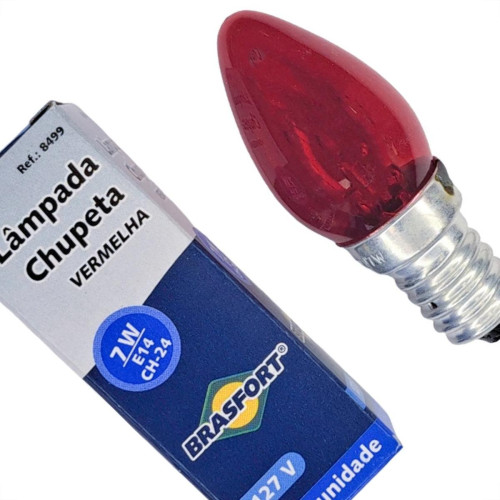 Lampada Chupeta Brasfort 7Wx127V. E14 Vermelha - Kit C/25 Pecas