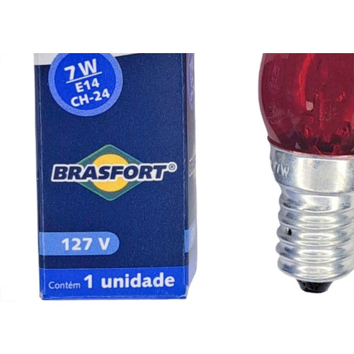 Lampada Chupeta Brasfort 7Wx127V. E14 Vermelha - Kit C/25 Pecas