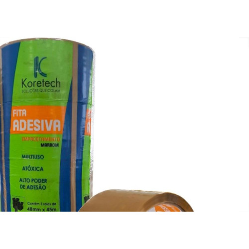 Fita Adesiva Embalagem Koretech Marrom 48Mm X 45M - Kit C/5 Pecas