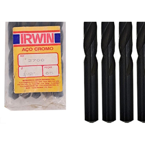 Broca Aco Cromo Madeira Irwin 1/2'' - Kit C/5 Pecas