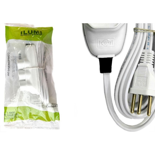 Extensao Ilumi Pp 2 Polos + Terra 10A. - 0,75Mm Branca - 5M - 169950/171001