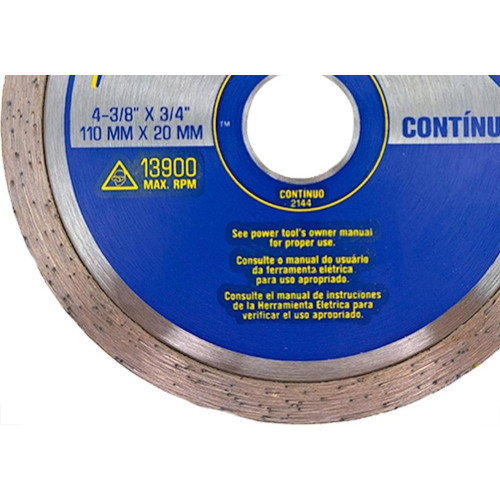 Disco Diamantado Irwin Liso Premium 110Mm X 20Mm - 2144