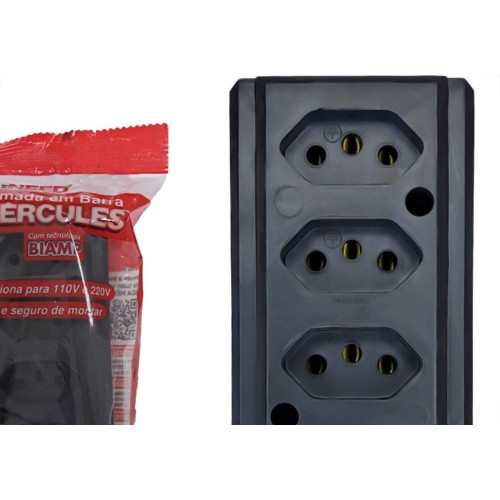 Tomada Barra Interneed 2 Polos +Terra Preta 20A. Quadrupla