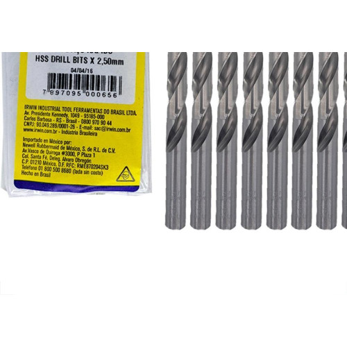 Broca Aco Rapido Irwin 2,5 Mm - Kit C/10 Pecas