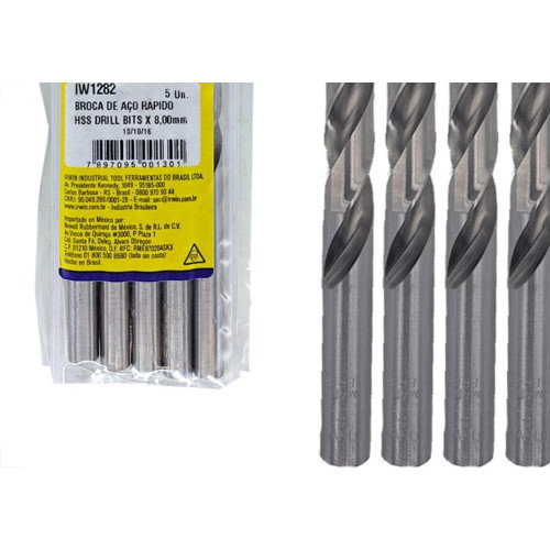 Broca Aco Rapido Irwin 8,0 Mm - Kit C/5 Pecas