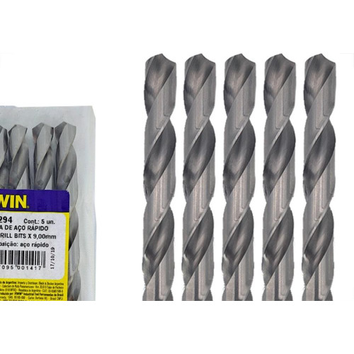 Broca Aco Rapido Irwin 9,0 Mm - Kit C/5 Pecas