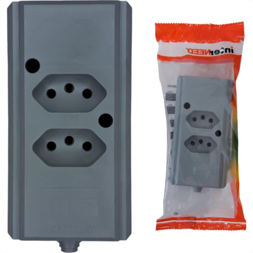 Tomada Barra Interneed 2 Polos +Terra Cinza 20A. Dupla