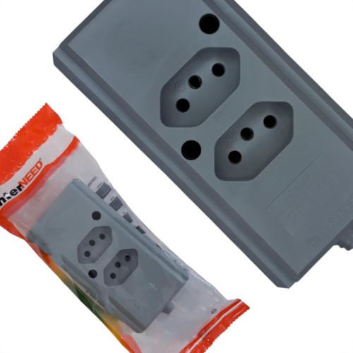 Tomada Barra Interneed 2 Polos +Terra Cinza 20A. Dupla